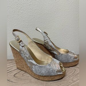 JIMMY CHOO Gold Silver Metallic Leather Slingback Sandals NWOT